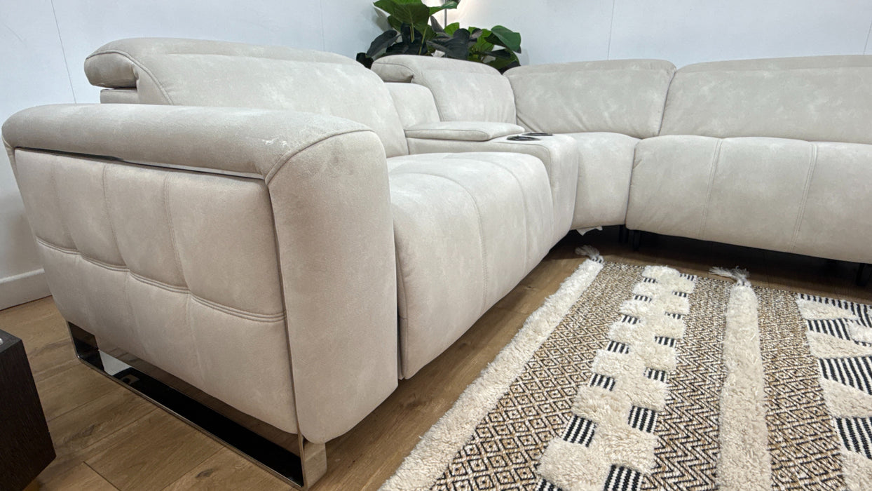 Sofology Marvella Fabric 1.5 Console Corner 3 Power Recliner/Headrest Heated Seat in Lifestyle Flecked Ivory