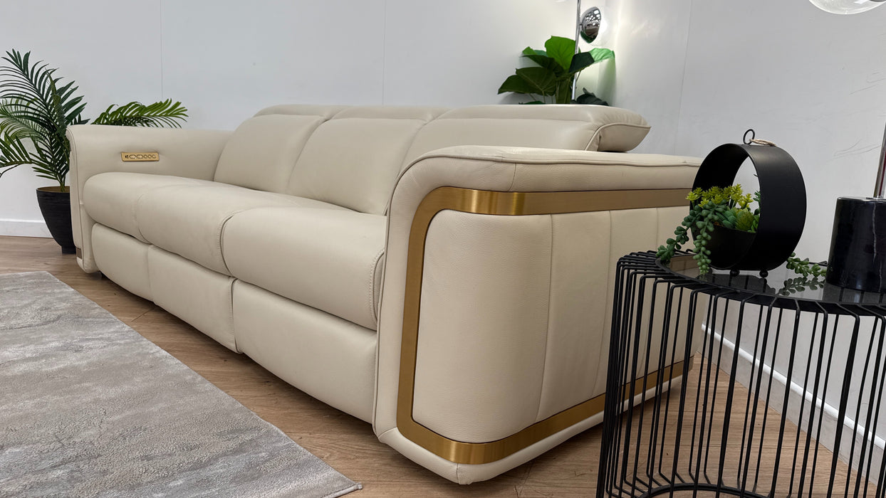 Sofology Plaza Leather 3 Seater Power Recliner/Headrest in Trusty Embossed Bone China