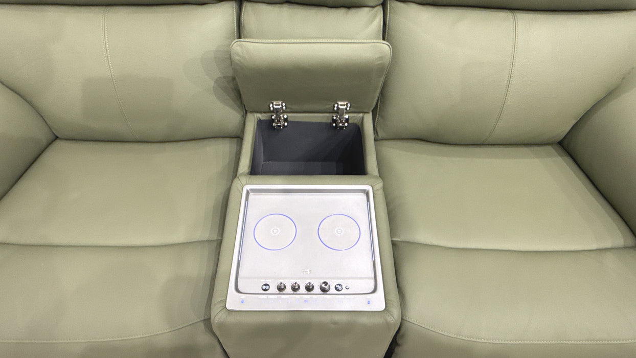 Sofology Atlanta Leather 2 Seater Console Power Recliner/Headrest in Trusty Soft Matt Dark Olive