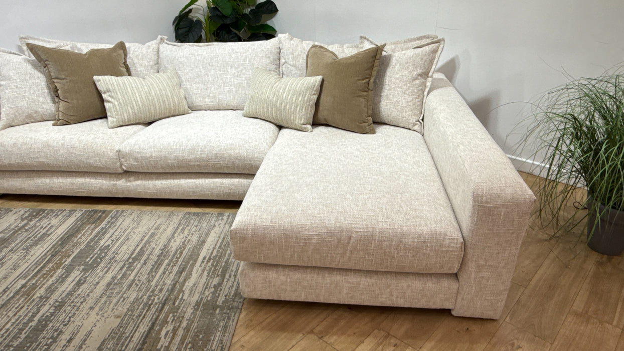 Sofology Cove Fabric Grande Chaise Light Wood Panel in Artisan Chenille Ecru Mix