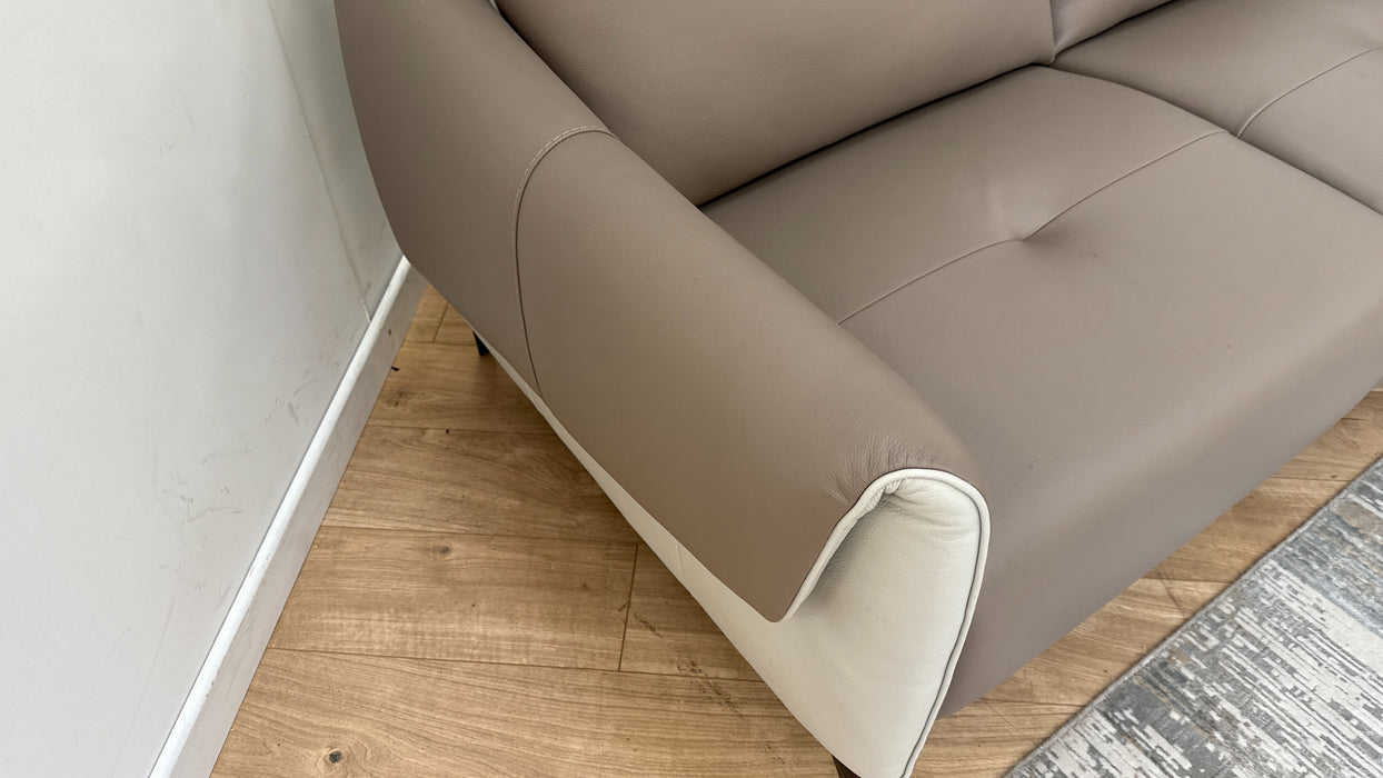 Sofology The Arezzo 2 Seater Recliner Sofa in Amalfi Cappuccino Leather/Cloud Grey Mix