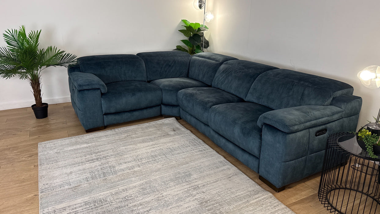 Sofology Laurence Fabric 1 Corner 3 Power Recliner/Headrest in Washed Velvet Teal