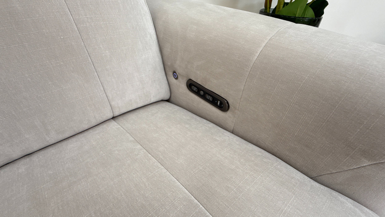 Sofology Lumiere Fabric 4 Seater Chaise Power Recliner/Headrest in Relaxed Chenille Cotton