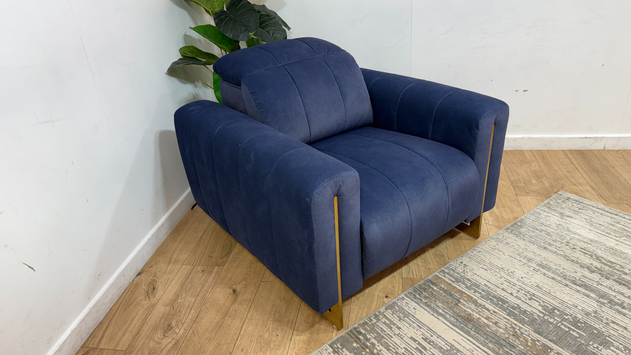 Sofology Paramount Fabric Chair Power Recliner/Headrest Heated Seat Speakers in Lifestyle Flecked Navy