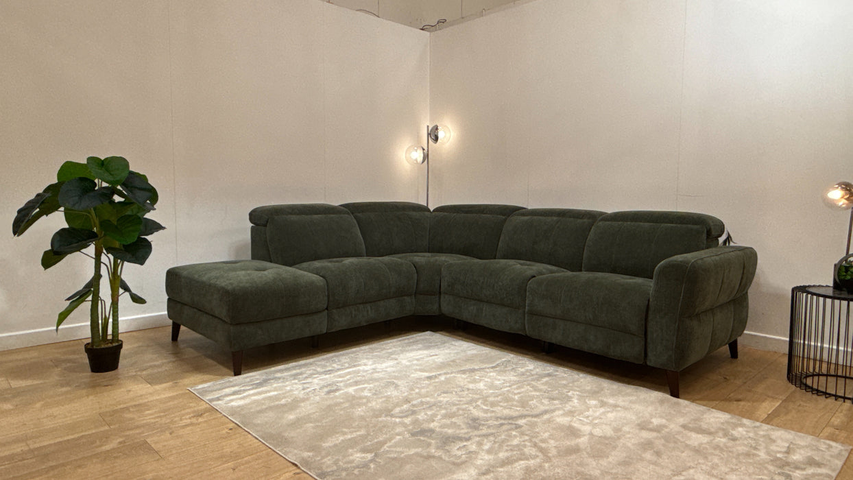 Sofology Jax Fabric Chaise 1.5 Corner 3 Power Recliner/Headrest with Storage in Relaxed Chenille Pine