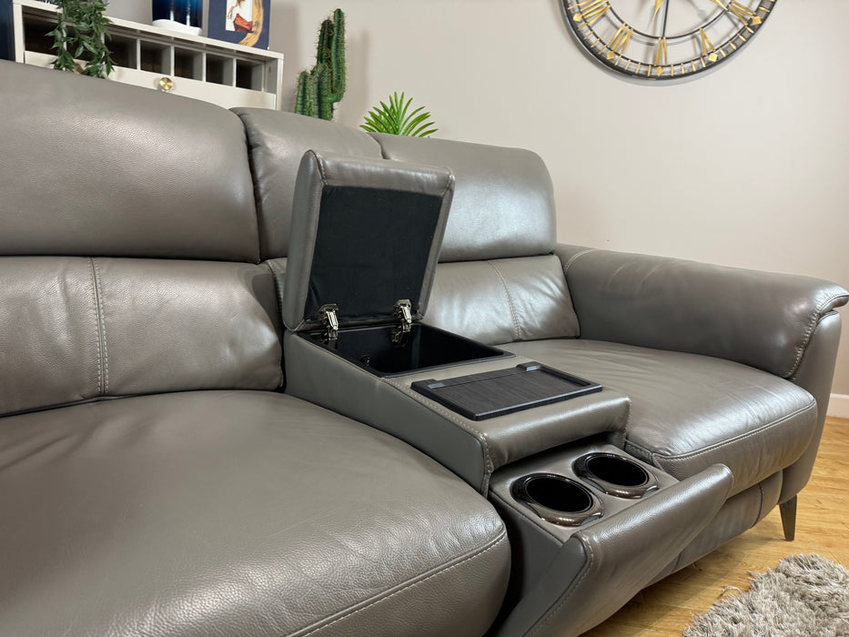 Illinois Leather 2 Seater - Trusty Soft Sheen Fossil Grey - Console - Power Headrest Power Recliner (WA2)