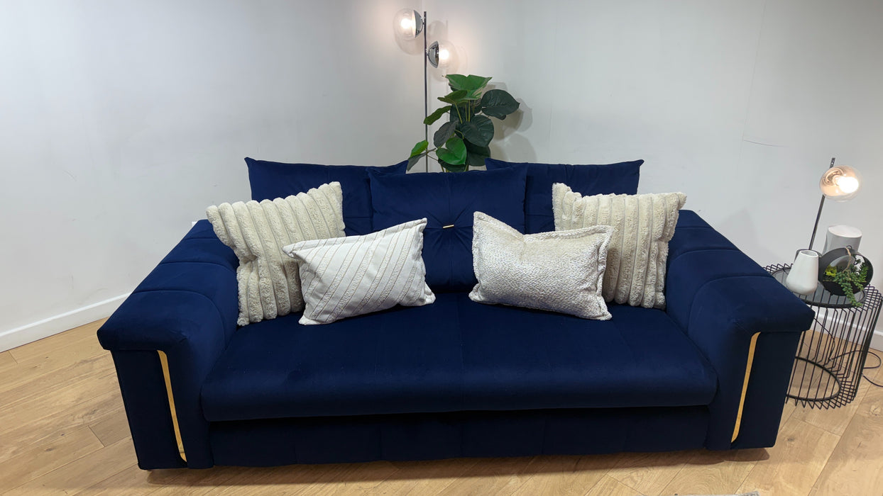 Sofology Oscar Fabric 3 Seater Gold Trim in Super Matt Velvet Navy Mix