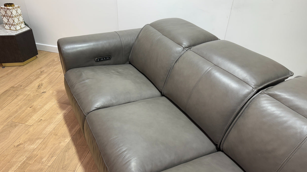 Sofology Premiere Leather 3 Seater Power Recliner/Headrest in Trusty Embossed Grey