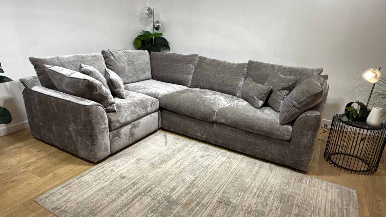 Sofology Georgio Fabric 1 Corner 3 Feather Flex Seats in Luxe Chenille Pewter Mix