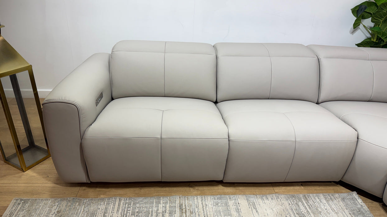 Sofology Riviera Leather 3 Corner 1.5 Power Recliner/Headrest in Trusty Super Matt Cloud Grey
