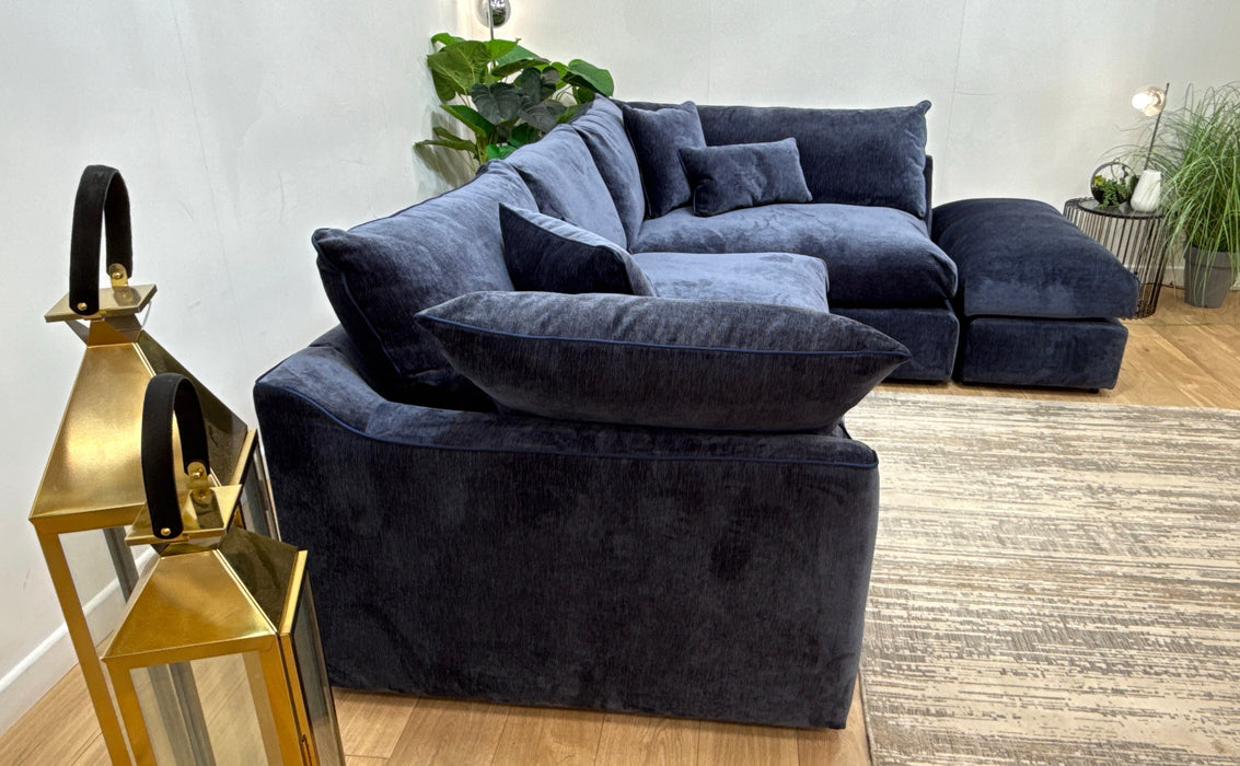 Sofology Georgio 3 Corner 1 Terminal Extra Flex Seats in Luxury Deep Pile Chenille Denim Mix