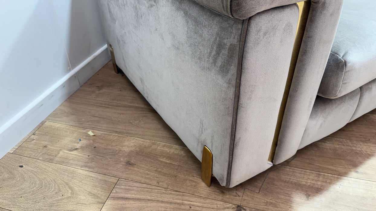 Sofology Oscar Fabric 4 Seater Gold Trim in Fine Textured Chenille Stone Mix