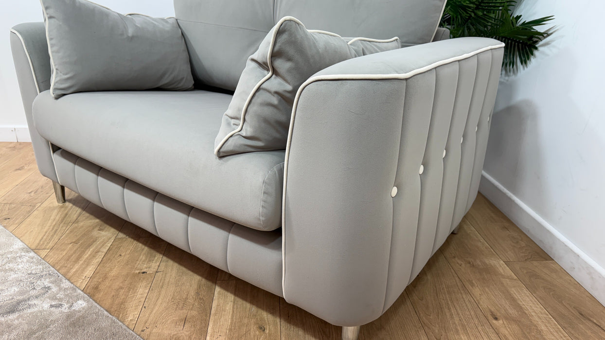 Sofology Remy Fabric Loveseat in Super Matt Velvet Grey with Cream Contrast Piping
