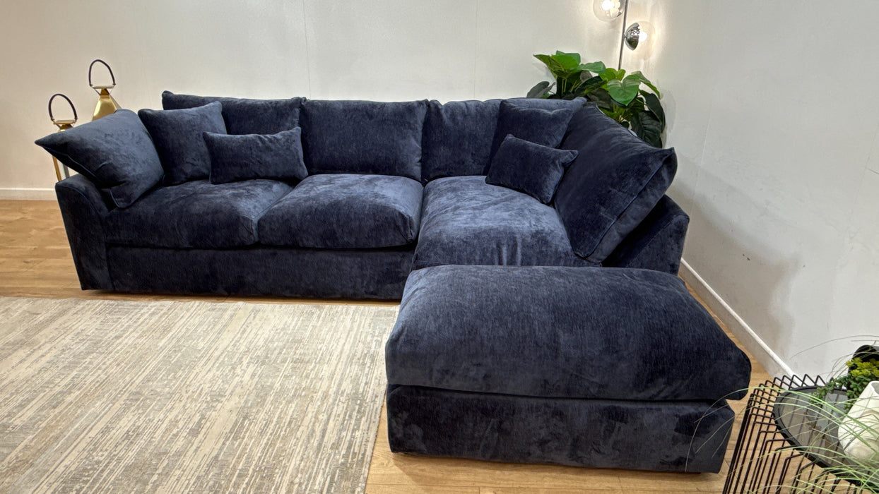 Sofology Georgio 3 Corner 1 Terminal Extra Flex Seats in Luxury Deep Pile Chenille Denim Mix