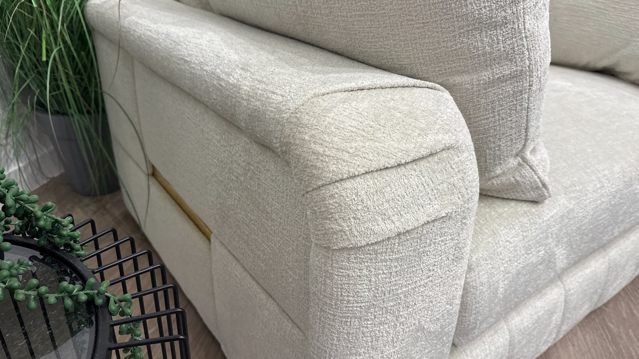 Sofology The Westwood Loveseat in Teddy Chenille Mist All Over with Gold Trim