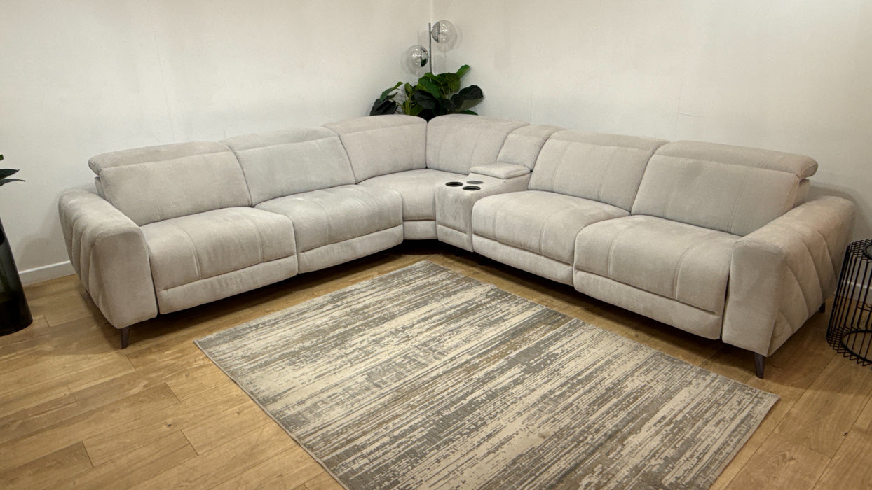 Sofology Allure Fabric 1.5 Smart Console Corner 3 Power Recliner/Headrest Heated Seats Lumbar Support in Relaxed Chenille Stone