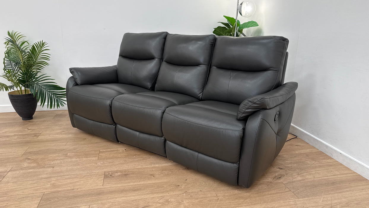 Sofology Albion Leather 3 Seater Manual Recliner in Trusty Sheen Charcoal
