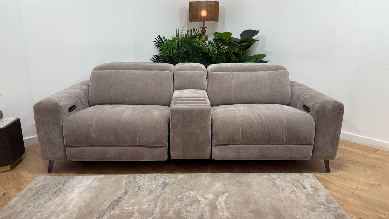 Sofology Allure Fabric 2.5 Seater Screen Console Power Recliner/Headrest Heated Seats Lumbar Speakers in Relaxed Chenille Nutmeg
