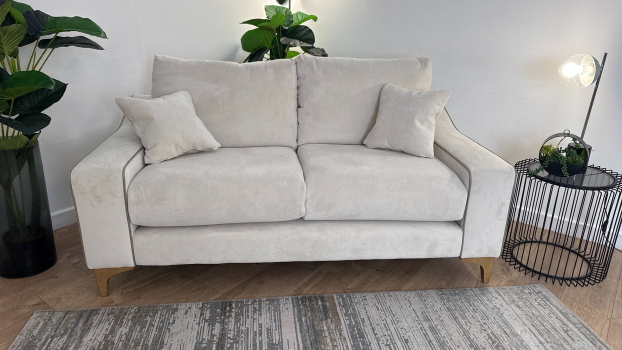Sofology Wildwood Fabric 2 Seater in Soft Sherpa Natural Contrast Piping