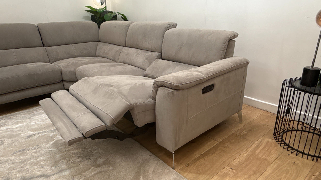 Sofology Illinois Fabric 1 Corner 2 Power Recliner/Headrest in Lifestyle Textured Grey
