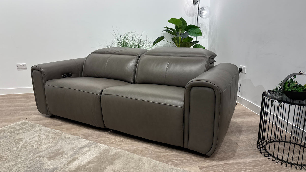 Sofology Premiere Leather 2.5 Seater Power Recliner/Headrest in Trusty Embossed Grey