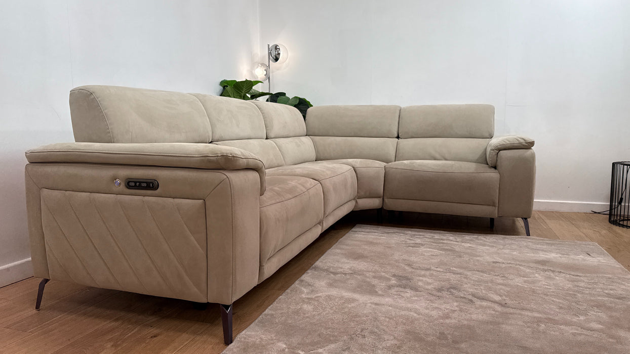Sofology Fratelli Fabric 3 Corner 1.5 Power Recliner/Headrest in Lifestyle Nubuck Feel Stone
