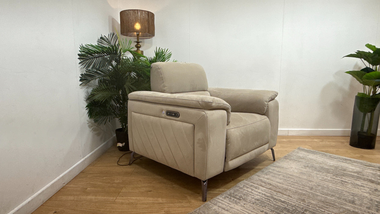 Sofology Fratelli Fabric Chair Power Recliner/Headrest in Lifestyle Nubuck Feel Stone
