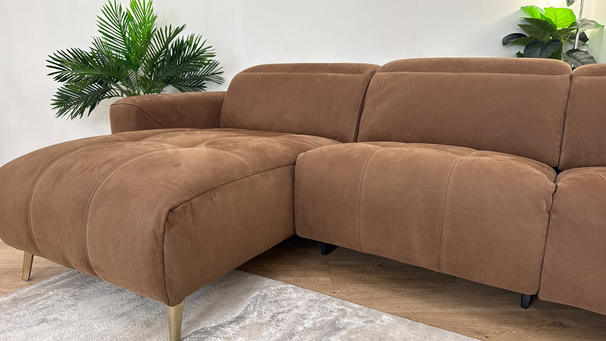 Sofology Marvella Fabric Chaise 4 Seater Power Recliner/Headrest in Lifestyle Nubuck Feel Pecan