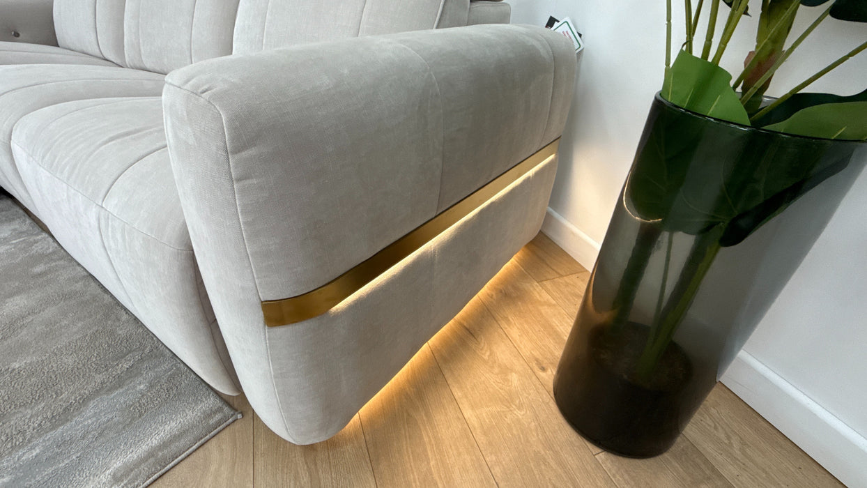 Sofology Lumiere Fabric 4 Seater Chaise Power Recliner/Headrest in Relaxed Chenille Cotton