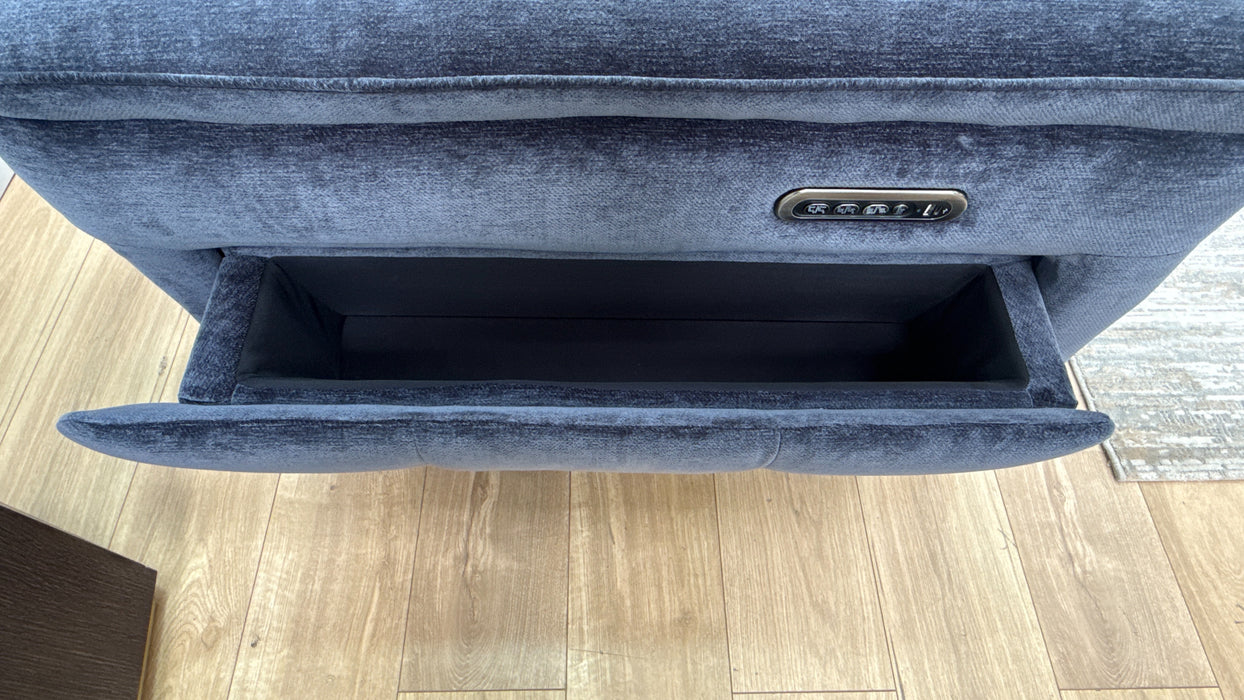 Sofology 3 Console Corner 3 Power Recliner/Headrest Heated Seats Lumbar Support in Montreal Denim