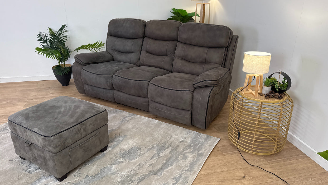 Noah 3 Seater Fabric Power Recliner + Noah Storage Footstool