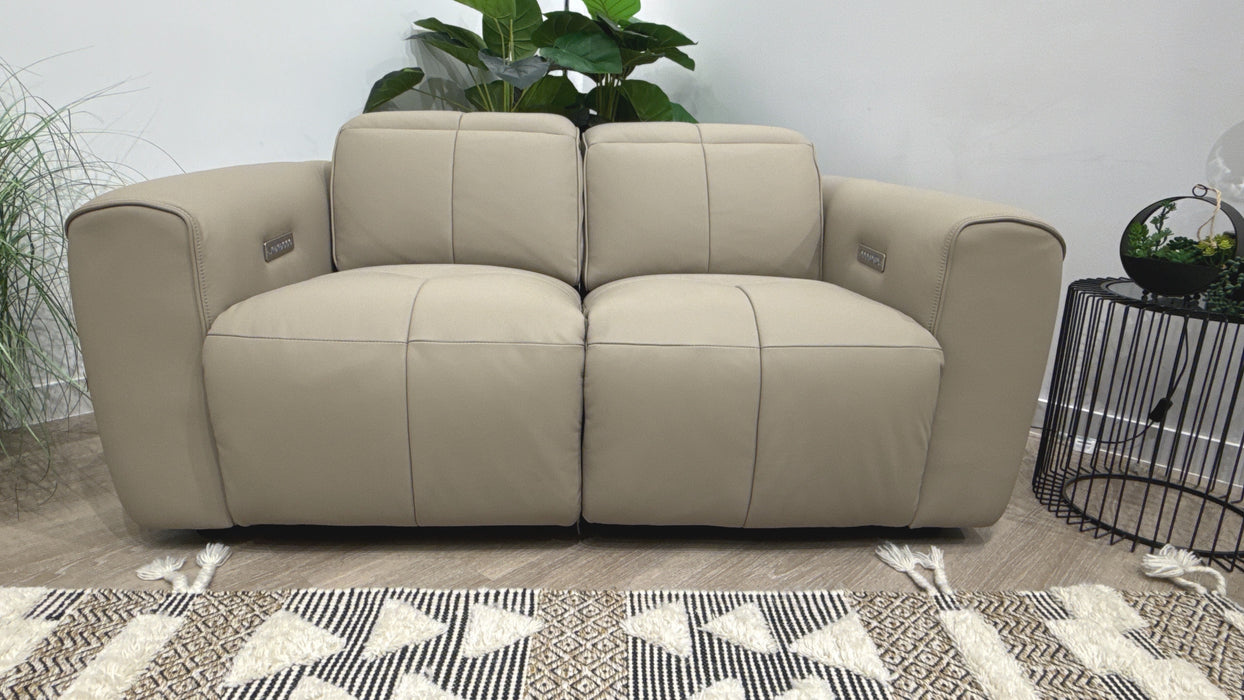 Sofology Riviera Leather 2 Seater Power Recliner/Headrest in Trusty Super Matt Putty