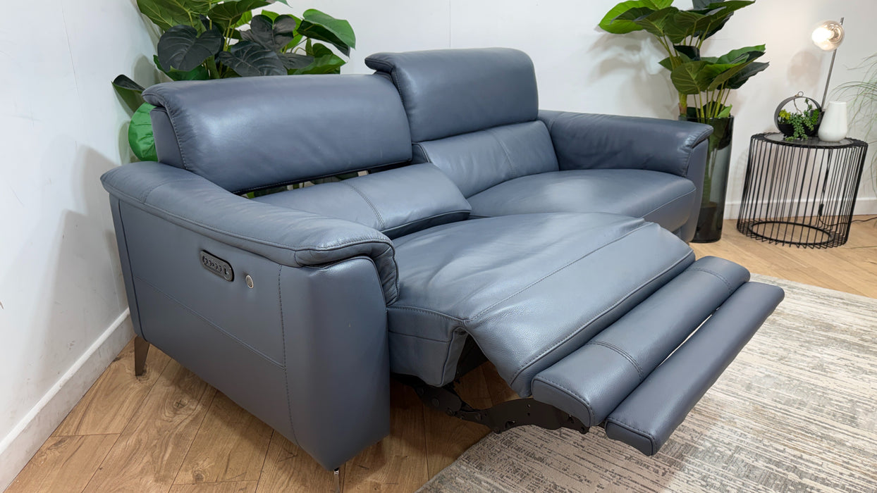 Sofology Illinois Leather 3 Seater Power Recliner/Headrest in Trusty Soft Sheen Smoke Blue