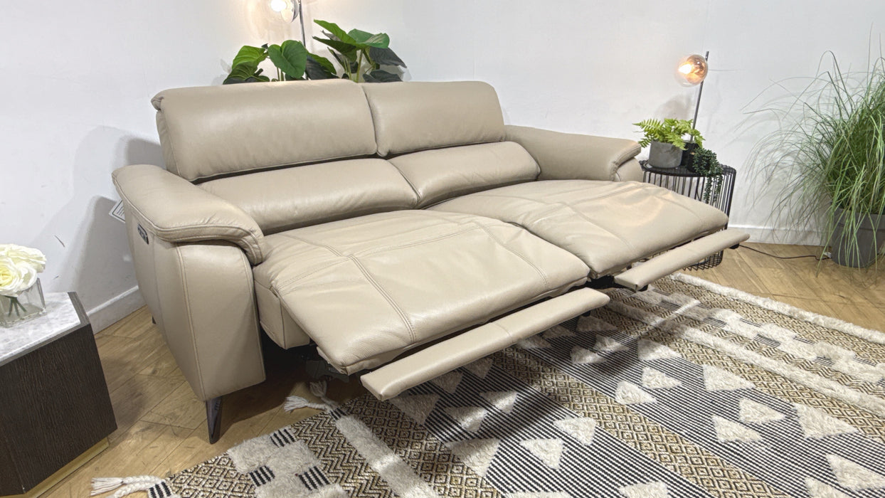 Sofology Bailey Leather 2.5 Seater Power Recliner/Headrest in Trusty Embossed Stone