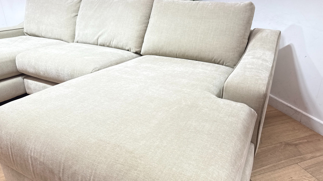 Sofology Wildwood Fabric 4 Seater Double Chaise with Footstool in Vintage Chenille Natural Contrast Piping Mix