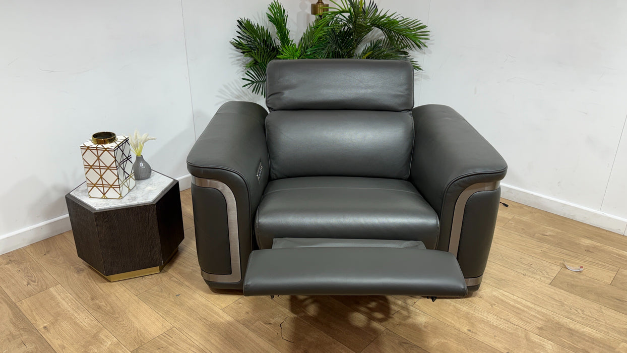 Sofology Plaza Leather Loveseat Power Recliner/Headrest in Trusty Embossed Charcoal