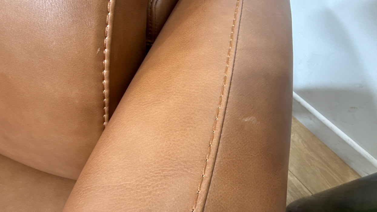 Sofology Larsen Leather 3 Seater Power Recliner/Headrest in Relaxed Soft Tan