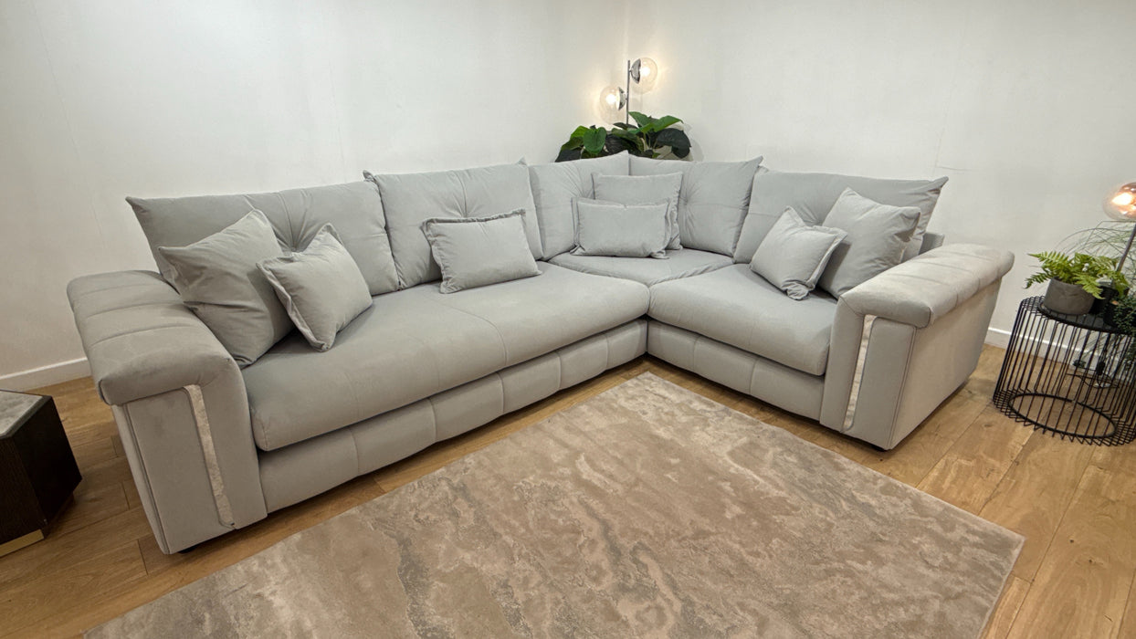 Sofology Oscar Fabric 3 Corner 1 Silver Trim in Super Matt Velvet Silver
