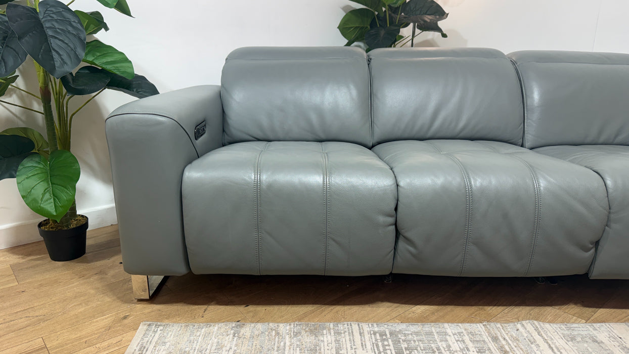 Sofology Marvella Leather 3 Seater Power Recliner/Headrest in Trusty Sheen Granite Teal
