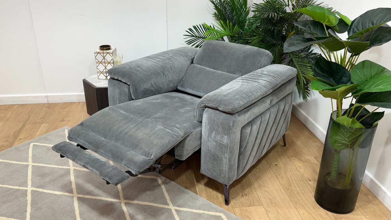 Sofology Fratelli Fabric Chair Power Recliner/Headrest in Relaxed Chenille Charcoal