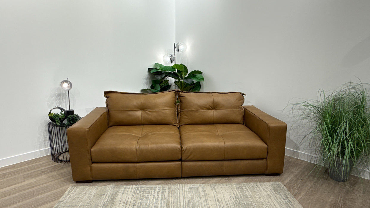 Sofology Artisan Leather 4 Seater Split in Relaxed Natural Grain Leather Tan/Natural Mix