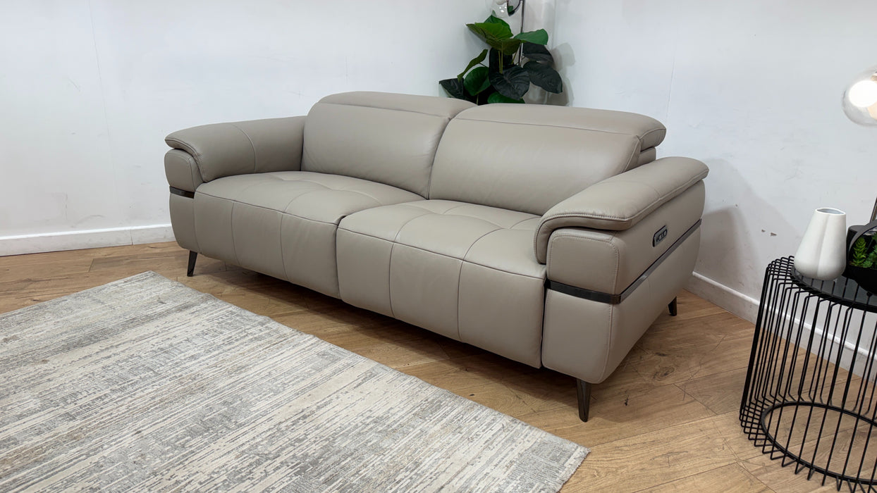 Sofology Milan Leather 2.5 Seater Power Recliner/Headrest in Trusty Embossed Light Grey
