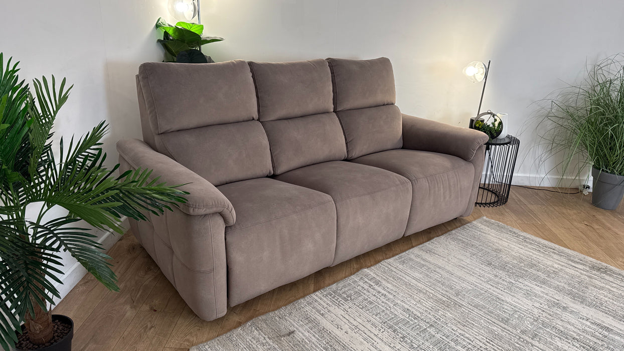 Sofology Ripley Fabric 3 Seater Power Recliner/Headrest Lumbar Support in Lifestyle Flecked Nutmeg