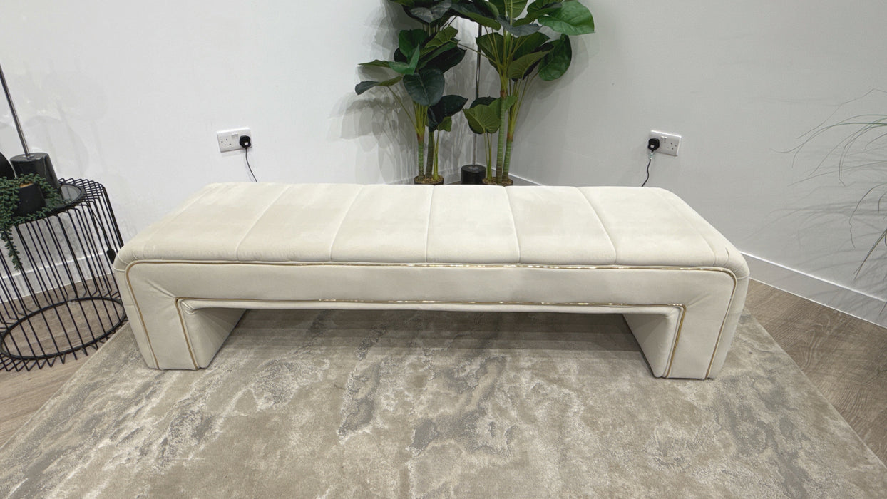 Sofology Oscar Large Bench Fabric Footstool in Super Matt Velvet Ecru