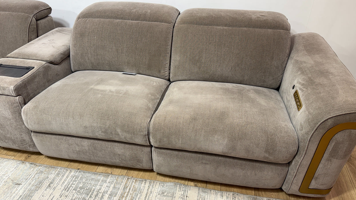 Sofology Plaza Fabric 1.5 Smart Console Corner 3 Power Recliner/Headrest Heated Seats in Relaxed Chenille Nutmeg