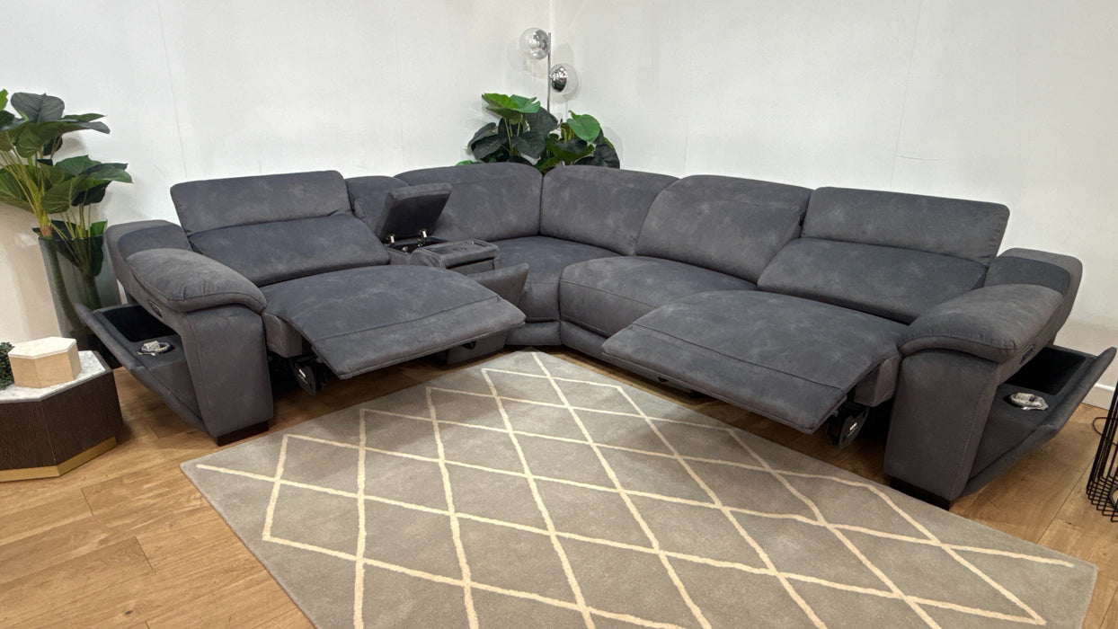 Sofology Portland Fabric 1.5 Console Corner 3 Power Recliner/Headrest in Lifestyle Flecked Charcoal