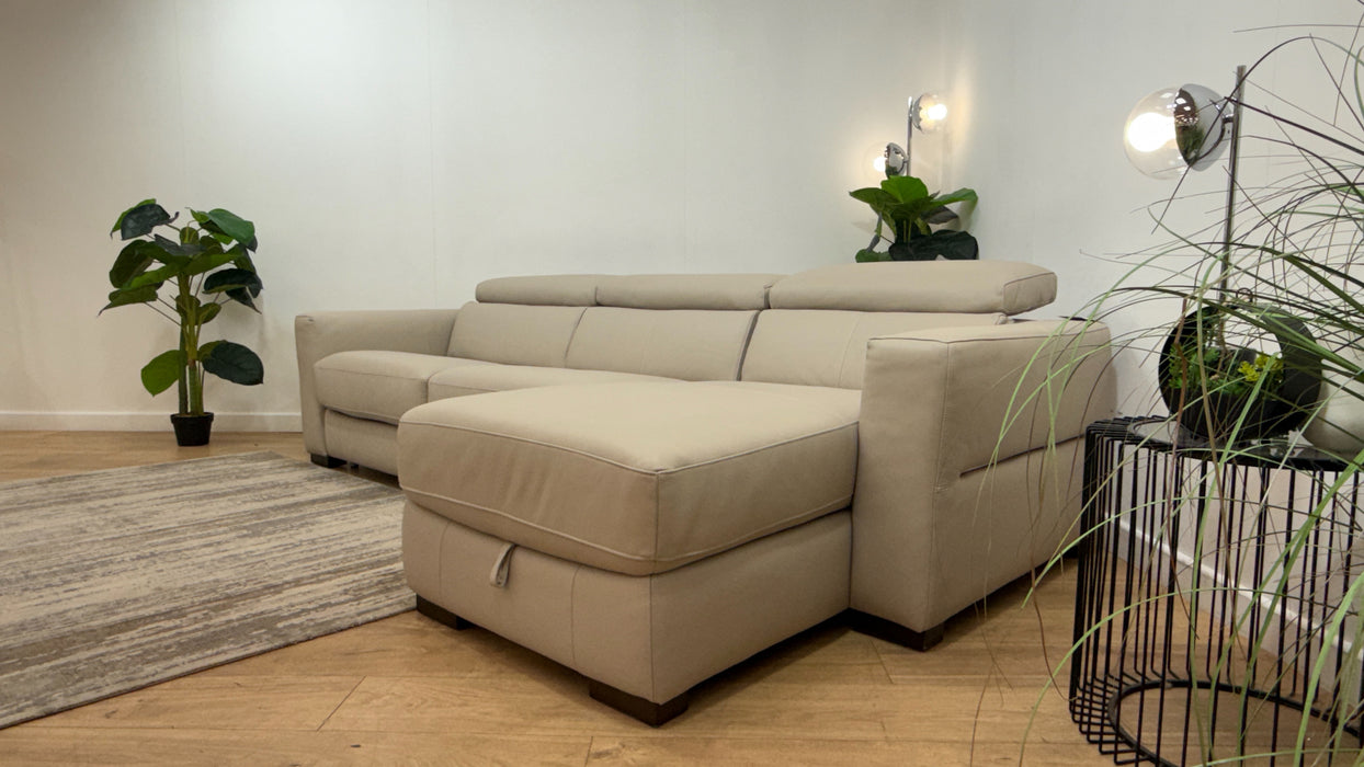 Sofology Metropolitan Leather 4 Seater Chaise Sofa Bed with Storage in Trusty Matt Plus Stone