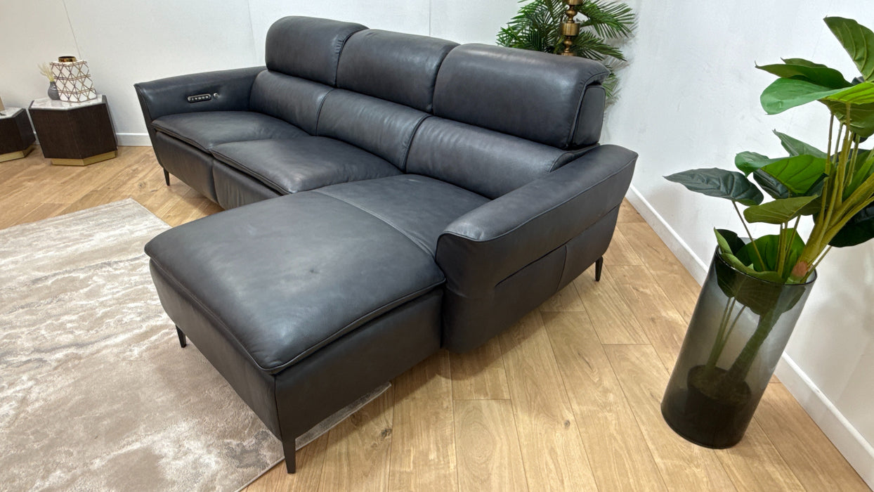 Sofology The Viento 3 Seater Leather Chaise In Trusty Embossed Navy