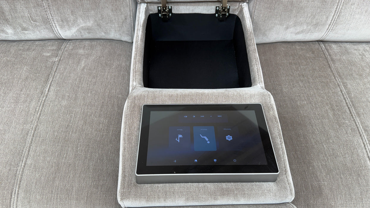 Sofology Allure Fabric 2.5 Seater Screen Console Power Recliner/Headrest Heated Seats Lumbar Support Speakers in Relaxed Chenille Nutmeg