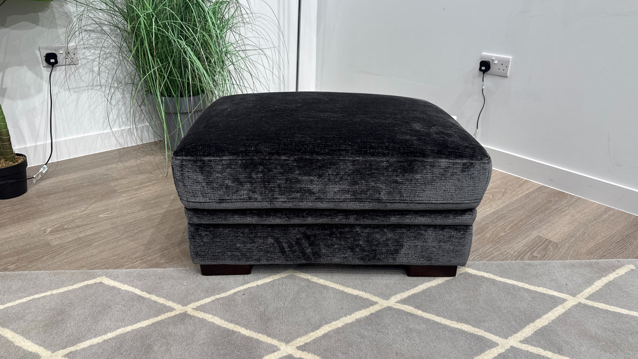 Sofology Sample Obsidian Fabric Designer Footstool in Luxury Textured Chenille Anthracite